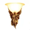 Vägglampa LED Light Room Decor Lampor för Living Lampshade European Retro Gold Resin Angel Används i sovrum Kök