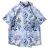 Men's Casual Shirts Harajuku Hawaii Shirt Hip Hop Streetwear Vintage Leaf Print Beach Men Bohemia Summer Short Sleeve Fashion Clothing