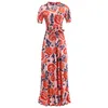 Летние женщины длинные платья повседневная цветочная печать Boho Beach Maxi Denso-шеи повязка элегантные дамы вечеринка Vestidos de Cireca 5XL 210331