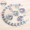 Sliver 925 Wedding Jewelry Sets For Women Bridal Magic Rainbow Zirconia Necklace/Pendant/Stones Earrings/Rings/Bracelets Set