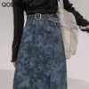 Qoerlin Tiedye Spódnica Kobieta wiosna letnia letnia retro retro wysokiej talii nieregularna spódnica aline dżinsy plus size spódnice 210412