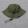 W nowym stylu kapelusz typu Bucket składane kapelusze rybackie Unisex Outdoor Sunhat piesze wycieczki wspinaczka polowanie plaża czapki wędkarskie regulowane męskie sznurki do rysowania czapki