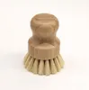 Brosses en bois à main poignée ronde Pot brosse Sisal palmier plat bol casserole outil de nettoyage corvées de cuisine frotter nettoyant