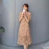 Fashion floral skirt women's spring waist and thin temperament v-neck chiffon dress children 210520