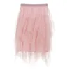 Sommar mode söta kvinnor solid mesh boll klänning rosa 5 färger tulle kjol casual hög midja korta mini kjolar 9672 210417