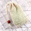 12x14 cm sac à savon en sisal sacs en filet de coton et de lin fournitures de bain gommage bulle filet pochette