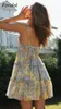 Kwiatowy Drukuj Boho Sundress Kobiety Wzburzyć Letnia Suknia Casual Beach Krótka Sukienka Kwiat Vintage Dress Kobiety Moda Odzież 210415