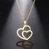 Collier créatif en acier inoxydable pour femmes homme creux Double coeur or Rose collier pendentif tour de cou bijoux de fiançailles