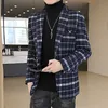 Koreanska män blazers plaid bröllop business blazer slim maskuline gata bär social avslappnad klänning kappa tuxedo party kläder 210527