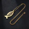 Hanger Kettingen Mode Vrouwelijke Jesus Fish Drop Goud Kleur Rvs Christelijke Sieraden Mannen Vrouwen Whole251K