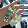 Glitter Quicksand Key Chain Liquide Floating Liquide KeyRing KeyRing Sac Charme Lait Tea Tasse Pendentif Keyfob cadeau pour les femmes