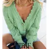 TRAF Women Fashion With Gem Buttons Pompom Detail Knit Cardigan Sweater Vintage Long Sleeve Female Outerwear Chic Tops 211103