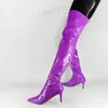 Zip Ho Side Boots High Women 7.5cm Mid Hide Shiny On the Knee Ladies Party Shoes Woman حجم كبير 39 42 43 47 738 337