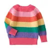 Autumn Children Baby Pullover Children's Sweater Rainbow Striped Girls and Boys Kintting Sweaters Tops Kids Clothes 210417