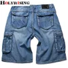 Holyrising Summer Jeans Män Distressed Jean Fickor Streetwear Zipper Jeans Man Kalvlängd Blå Denim Trousers Plus Szie 30-46 210622