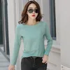 Bawełniane Koszulki Koreańskie Moda Haft 5 Kolory Solidna Koszula Z Długim Rękawem Kobiety Slim Fit Office Lady Casual Clothing 10852 210417