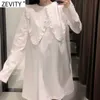 ZEVITY Kadınlar Yüksek Sokak Büyük Perter Pan Yaka Patchwork Beyaz Mini Gömlek Elbise Kadın Chic Agaric Dantel Ruffles Vestido DS8106 210603