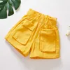 Çocuk Kız Şort Çocuk Giyim Kız Moda Pantolon Yaz Sevimli Sarı Katı 2-7 yaşında 210629