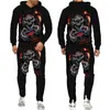 Herrsp￥rar Herrnyhet 3D Skull Grafiska hoodies Horror Print Sweatshirt Hoodie Pants Sportwear Autumn and Spring Man Pullover