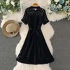 Ankunft Sommer Selbstporträt aushöhlen Einreiher Spitzenkleid elegante Vintage Runway Mesh Patchwork Vestido 210529