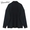 Yitimuceng Vintage Bluzka Kobiety Przycisk Koszule Solidna Czarna Prosta Wiosna Moda Z Długim Rękawem Pojedyncze breloczki 210601