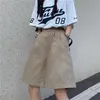 Japanse Stijl Cargo Broek Zomer Nieuwe Knop Fly Losse Hoge Taille Rechte Wijde Benen All-Match Casual Rechte vijfpunts Broek Q0801