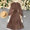 Women Bohemian Floral Dress Autumn French Retro Stand Collar Long Sleeve Dresses Casual Romantic A-line Holiday Dress 210419