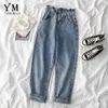 YuOomuoo de alta qualidade macia vintage namorado jeans para mulheres cintura elástica mãe preta harajuku longa calças denim 210809