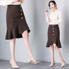 Lato Wysoka talia Chic Fishtail Kobiety Spódnica Plaid Koreański styl Slim Fit Potargany Jednoetapowy Hip 8818 50 210427