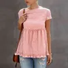 Yaz Kadın T-Shirt Casual Gevşek O-Boyun Kısa Kollu Agarik Kenar Kırışıklık Tops Moda Streetwear Tatlı Bayanlar Pembe Tee Gömlek 210507