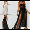 Przypadkowe sukienki damskie odzież odzież Drop Dojazd Lato Split Długie Kobiety Sexy Cienka Bielizna Mesh Nightdress Dwukierki Plażowa Dress 2021 B