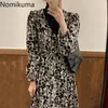NOMikuma Vintage Turtleneck с длинным рукавом платья поддельные две части цветочные напечатанные тонкие талии Maxi платье женщины корейский шик Vestidos 210514