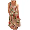 Robes décontractées Floral Boho Robe Dames Sans manches O-Cou Slim A-ligne Réservoir Été Femmes Mode Vintage 3D Impression Vestidos
