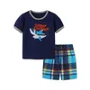 Hoppmätare Sommarkläder med Shark Applique Boys Girls Bomull Mode Barnens 2 st Sällskapsdrag 210529