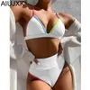 Taille haute Triangle Bikini Femmes 2021 Couleur Patchwork 2 pièces Maillot de bain Summer Beach Split Maillots de bain Sexy Maillot de bain Femme