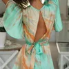 Fashion Tie-Dyed Boho Beach Style Playsuits Romper Voor Vrouwen Zomer Overalls Vakantie Casual Losse Speelsuitjes Romper de Mujer 210415