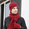 3pcs / 세트 보호 귀 터치 스크린 스카프 모자 장갑 세트 가을 겨울 격자 무늬 라인 봉제 안감 남자 모자 하이킹