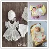 0-1 maanden pasgeboren kleding sets fotografie props babyhoed hoofdband kant romper bodysuits outfit babymeisje jurk kostuum 1407 y2