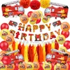 Engångs servis brandman tema Happy Birthday Party Supplies Paper Cup Plate Serveins Banner Fire Truck Kids Pojkar föredrar ballonger Decorat