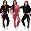 Большой размер Женщины Спортивная одежда Стенд Воротник Tracksuits Сексуальный Повседневный Костюм Молния Пуловер с Бьющитными Джогами 2 шт. Set1