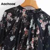 Frauen Blumendruck Chiffon Batwing Langarm Strand Mini Zurück Fliege Chic Plissee Kleid Vestidos Mujer 210413