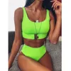 Damskie stroje kąpielowe Sexy Kobiety Bikini Zestaw Kostium Basen Moda Solidna Klamra Push-Up Wyściełana Wysoka Talia Swimsuit 2PC Kąpiel # 40