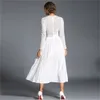 High Quality Spring Runway High-End Custom White Lace Patchwork Long Sleeve Dress Women Party Dresses 210520