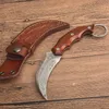 High Quality Karambit Knife VG10 Damascus Steel Blade Full Tang Rosewood Handle Fixed Blades Claw Knives With Leather Sheath