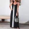 2021 Summer Women Fashion Sexy Backless Beach Party Dresses Sling Design Dress Vintage Elegant Black White Patchwork Long Dress Y1006