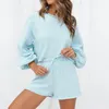 Spring Summer womens sweater Two piece set Puff Sleeve Top Shorts Set Sexy Navel Sweater Women pullovers Two-Piece Set 210514