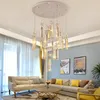 Grande luxo K9 cristal conduzido lustre lustre luminária anéis dimond pingente pendurado lâmpada interior escada corredor e14 cromo cristral candelabros