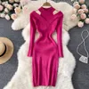 New design womens o-neck candy color off shoulder sexy bodycon tunic knitted knee length dress