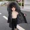 -30Degree Kids fur coat 2020 new Children's parka Teen Girl Long coat Children's clothing rex rabbit fur+raccoon fur collar 3-12 H0909