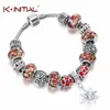 Kinitial Fashion Dog Footprint Flower Murano Glass&Crystal European Charm Beads Fits diy Style Heart Charms Bracelets for women X0706